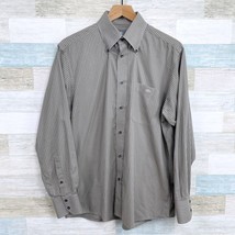 Lacoste Jacquard Micro Squares Button Down Shirt Brown Cotton Mens 40 Medium - £55.38 GBP