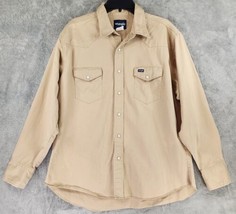 Wrangler Shirt Mens Extra Large Khaki Brush Popper Western Cowboy Pearl Snap - £23.73 GBP