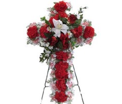Silk Red Floral Cross Deluxe For Cemetery and/or Funeral Presentation - £67.14 GBP