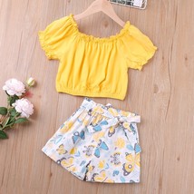 Kids Set Children&#39;s Clothes Suit Summer Flower Print Set Top+Denim Skirt 2Pcs  C - £65.92 GBP