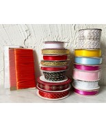 Christmas Ribbon &amp; More Lot of 15 New &amp; Partial Rolls Red Gold Sparkly B... - $32.48 CAD