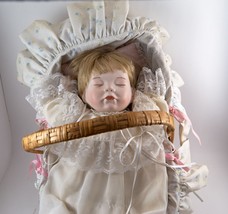 Hush-A-By 1981 Doll Sleeping In Christening Gown Porcelain With Basket Bed 1981 - £23.96 GBP