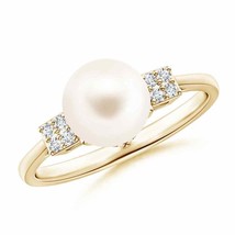 ANGARA Freshwater Pearl Ring with Cluster Diamonds for Women in 14K Solid Gold - £445.32 GBP