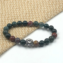 Natural Indian Bloodstone &amp; Lion 8 mm Bead 7.5&quot; Stretch Bracelet TSB-19 - £9.29 GBP