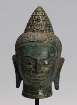 Antigüedad Khmer Estilo Montado Bronce Bayon Lokeshvara Cabeza - 25cm/25.4cm - £310.97 GBP