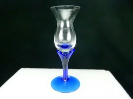 Miniature Hurricane Glass Candle Holder/Bud Vase, Cobalt Blue Stem &amp; Base - £15.33 GBP