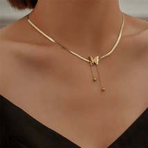 18K Gold-Plated Snake-Chain Butterfly Tassel Pendant Necklace - £11.00 GBP
