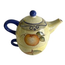 Teapot Cup Set Single Serve 2 Piece Oversize Cup Yellow Fruit Pattern 7&quot; x 4.5&quot; - £17.01 GBP