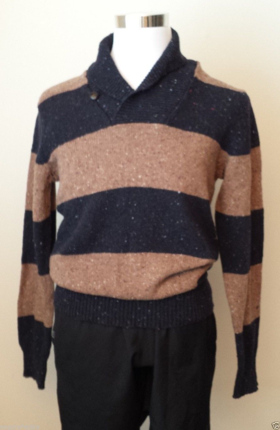 Primary image for VINCE Men Shawl Wool Size M Sweater NWT 80% Wool 20% Nylon Brown Stripes