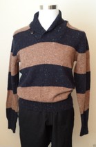 VINCE Men Shawl Wool Size M Sweater NWT 80% Wool 20% Nylon Brown Stripes - £110.36 GBP