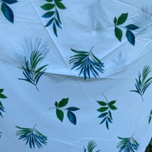 Vintage Farmhouse Tablecloth Blue Green Leaf Print on White 71x71&quot; Round - $23.33