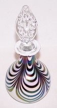 EXQUISITE ART GLASS WHITE &amp; PURPLE IRIDESCENT DRAPED 6&quot; PERFUME BOTTLE &amp;... - $74.04