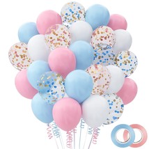 Pink Blue Balloons - 60 Pack 12 Inch Pink And Blue Confetti Latex Party Balloons - £12.86 GBP
