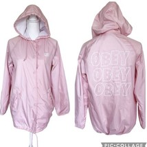 OBEY Women’s Hood Nylon Snap Front Windbreaker Jacket Pockets Pink Size S - $14.03