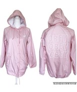 OBEY Women’s Hood Nylon Snap Front Windbreaker Jacket Pockets Pink Size S - £10.49 GBP