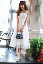 Unomatch Women Sleeveless Star Design Lace Party Dress White - $33.99