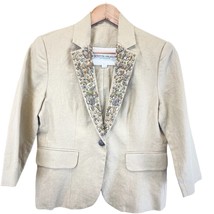 Boston Proper Womens 6 Linen Beaded Blazer Jacket Tan Sand One Button Pr... - £30.79 GBP