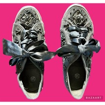 Black Beaded Bedazzled Fancy Occasion Sneakers With Satin Laces VTG - $21.78