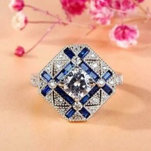 2Ct Round Cut Lab Created Diamond  Art Deco Wedding Ring 14K White Gold Plated - £109.83 GBP