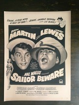 Vintage 1952 Sailor Beware Dean Martin Jerry Lewis Full Page Movie Ad 1221 - £5.22 GBP
