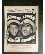 Vintage 1952 Sailor Beware Dean Martin Jerry Lewis Full Page Movie Ad 1221 - £5.21 GBP