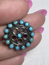 Vintage 925 Sterling Silver Flower Brooch Turquoise Native American Zuni - £54.97 GBP
