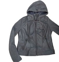 J2 Women’s Faux Leather Jacket With Sweatshirt Like Sleeves Size Small Gray - $12.77