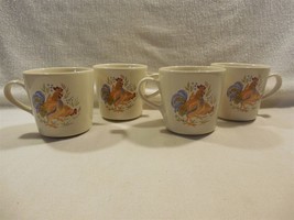 Vintage Corelle Coordinates Stoneware Country Morning Rooster Mug Cups Set of 4 - £7.86 GBP