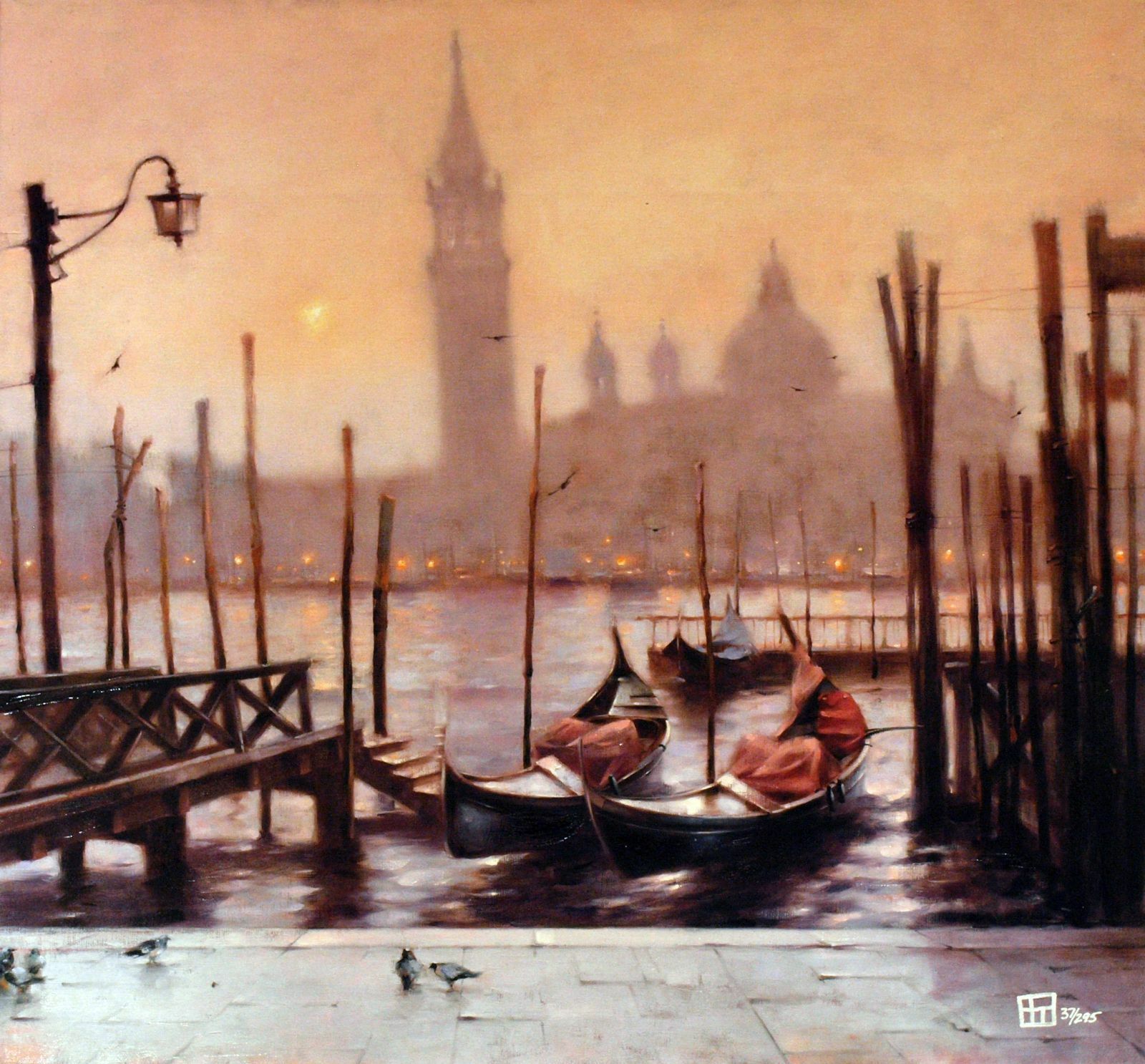Primary image for Vakhtang "San Marcos Twilight" Gondolas Hand Embellished Giclee Canvas 30X30