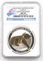 2012-P Australia Dollaro 1oz Dorato Argento Koala NGC MS-70 (Cinque) Classe Pcg - $210.10