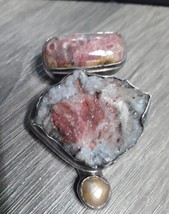 Large 925 Sterling Silver Agate Druzy Pendant Free Shipping - £79.00 GBP