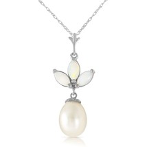 4.75 Carat 14K Solid White Gold Gemstone Necklace Genuine Pearl Opal 14&quot;-24&quot; - £289.51 GBP