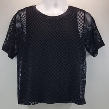 MM) Banana Republic Woman Black Mesh Short Sleeve Shirt Top Knit Lined Large - £7.43 GBP