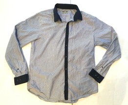 Express Shirt Mens Large Blue White Fitted Thin Striped Button Up 80s 90s Retro - £9.16 GBP