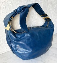 Badgley Mischka Carina Bow Blue Leather Hobo Bag Purse - £37.31 GBP
