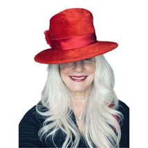 Vintage Adolfo Realities Red Fur Felt Brimmed Hat Church 1960s Chinstrap... - $86.28