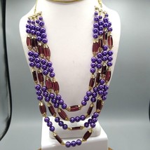 Vintage Triple Strand Purple Necklace, Beaded Multi Strand Beads - £30.93 GBP