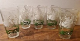 Vintage Jeannette Glass Swan Tumbler Lot Of 5 White Green 12oz Swanky Lily Pad - £32.05 GBP