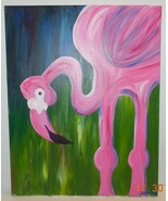 Original Oil Painting On Canvas 16&quot; x 20&quot; Flamingo Abstract Art - $659.23 MXN