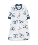 Baby Fleece Sleep Sack 2-Way Zip Soft 6-9 Months Unisex White Blue Pandas - £15.73 GBP