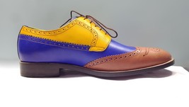 Party Wear Premium Leather Oxford Multi Color Wing Tip Oxford Handmade Men Shoes - £118.63 GBP+