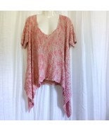 VERTIGO Sweater Knit Top High Low Pink Cream Short Sleeve Scoop Neck Siz... - €48,10 EUR
