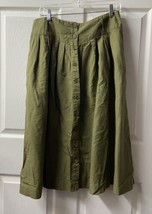 Vintage Panther Midi Button Front Skirt Womens Size 14 Army Green Pleate... - $19.75