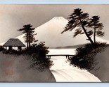 Original Art Mount Fuji Japan Painted Landscape Black Lacquer DB Postcar... - £12.85 GBP