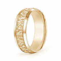 ANGARA Beveled Edges Comfort Fit Hammered Wedding Band for Him in 14K Solid Gold - £639.44 GBP