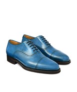New Oxford Handmade Leather Sky Blue  color Cap Toe Shoe For Men&#39;s - £125.07 GBP