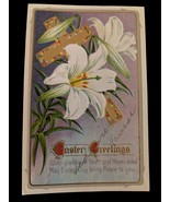 1914 Easter Lily and Stainglass Cross Divided Back Embossed Postcard Gra... - $33.25 MXN