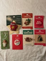 Vintage 70s 80s Hallmark Holiday Christmas lapel pins New on cards Lot Of 7 - £18.45 GBP