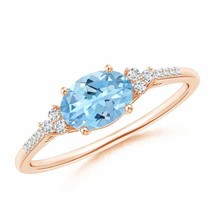 Authenticity Guarantee 
Oval Aquamarine Solitaire Ring with Diamond Accents i... - £794.15 GBP