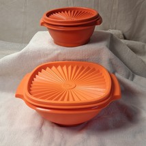 2 Tupperware Orange Servalier Bowl Containers 1323 &amp; 840 w/ lids 812 &amp; 841 - £13.80 GBP